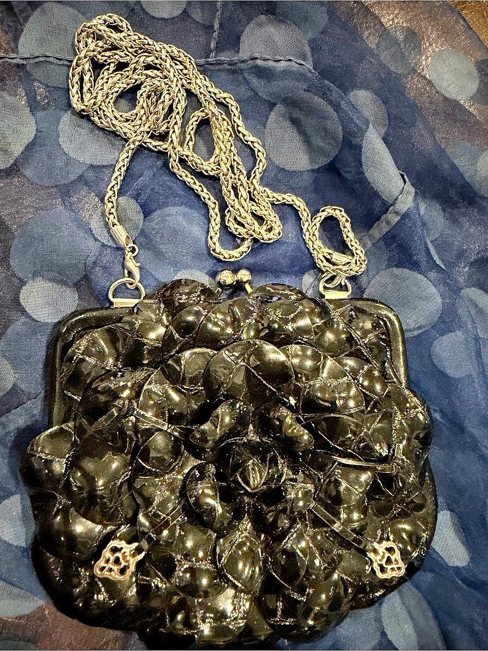 Floral Black & Gold Chain Clutch